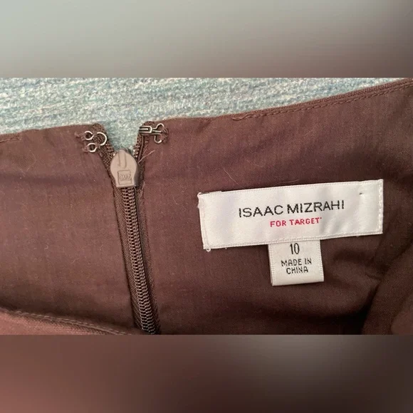 SAAC MIZRAH Brown Eyelet Linen Knee length Dress Size 10 - Picture 5 of 16